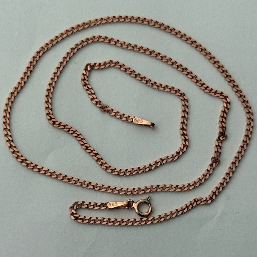 925 Silver 2mm 19.75” cuban chain necklace 14k rose gold plated unisex